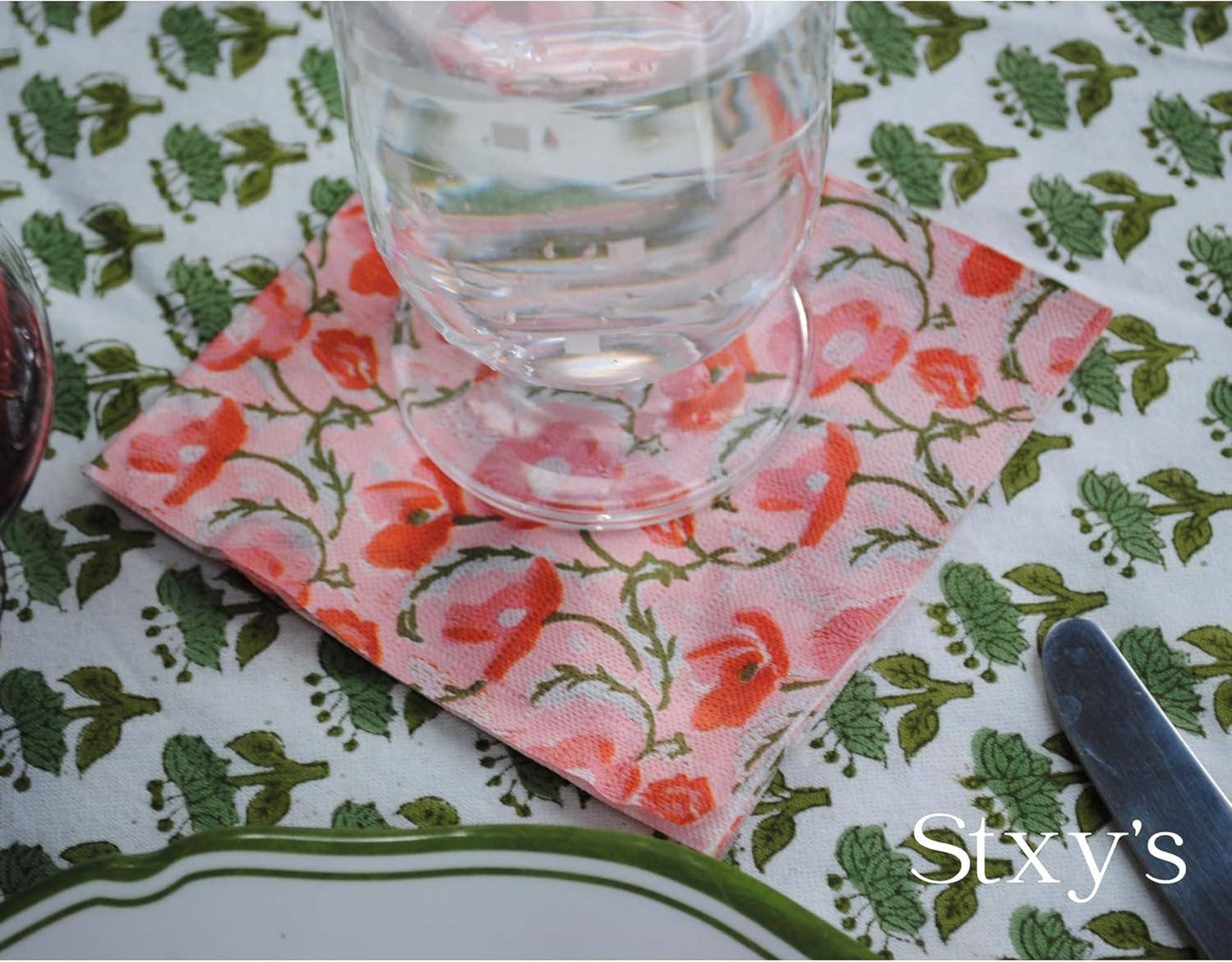 Block Print Poppy Cocktail Napkins