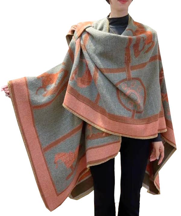 Equestrian Orange Reversible Shawl