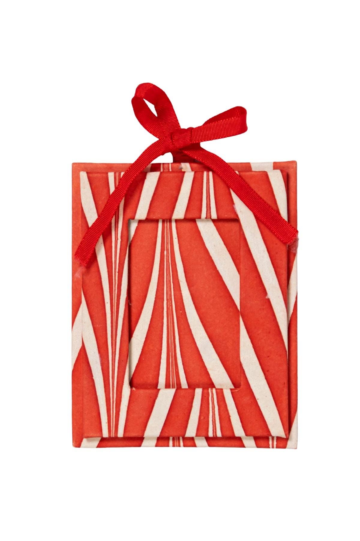 Mini Hand-Marbled Picture Frame Ornament | Candy Cane