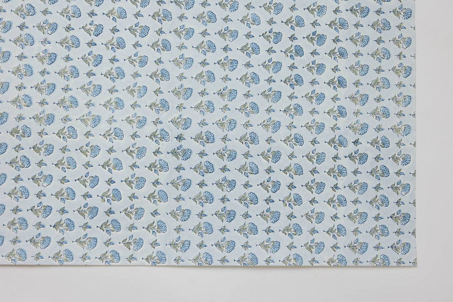 Block Printed Wrapping Paper Sheets - BP Ditsy Floral Blue Stone