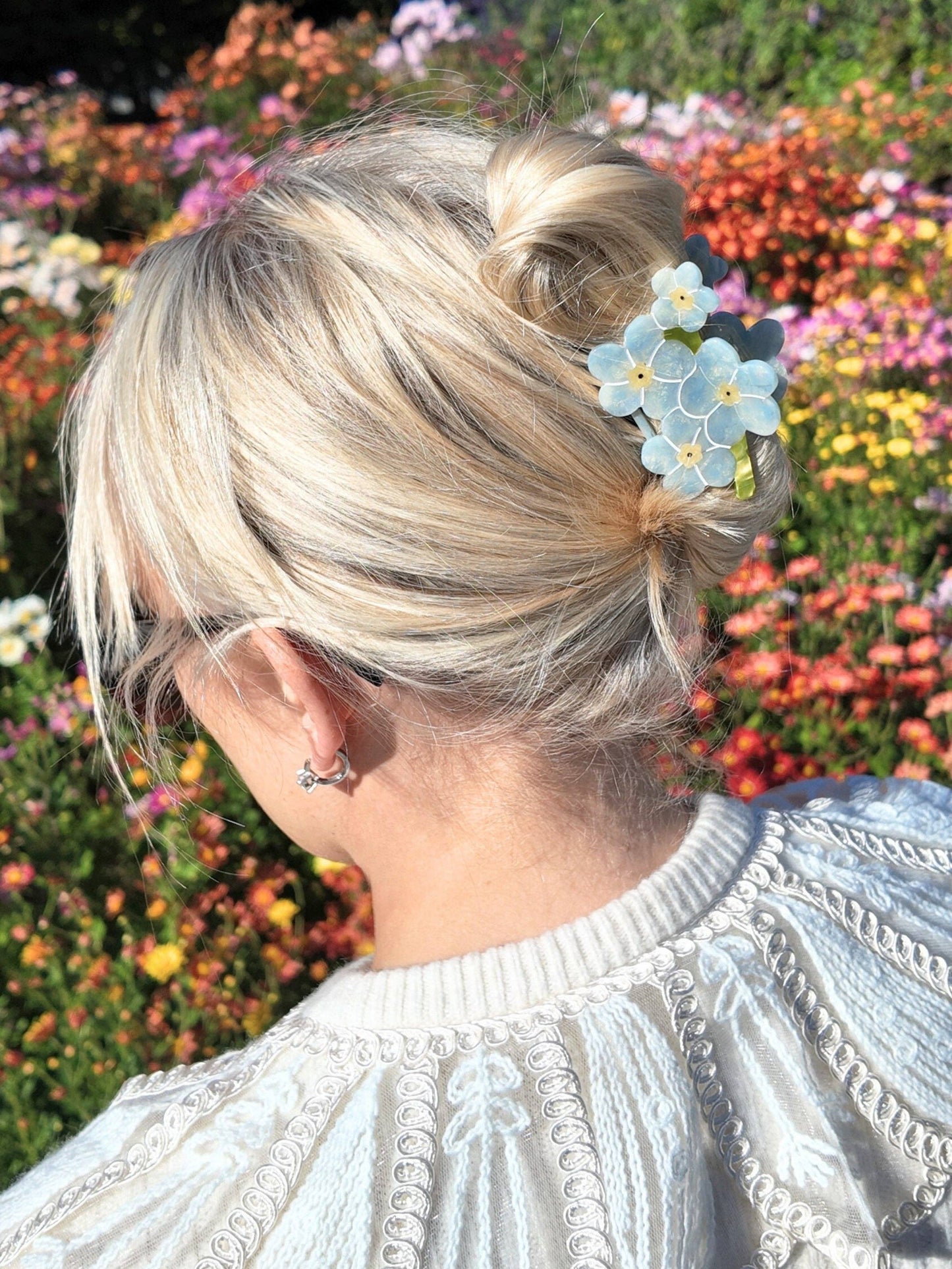 Hand-painted Forget-Me-Not Claw Hair Clip