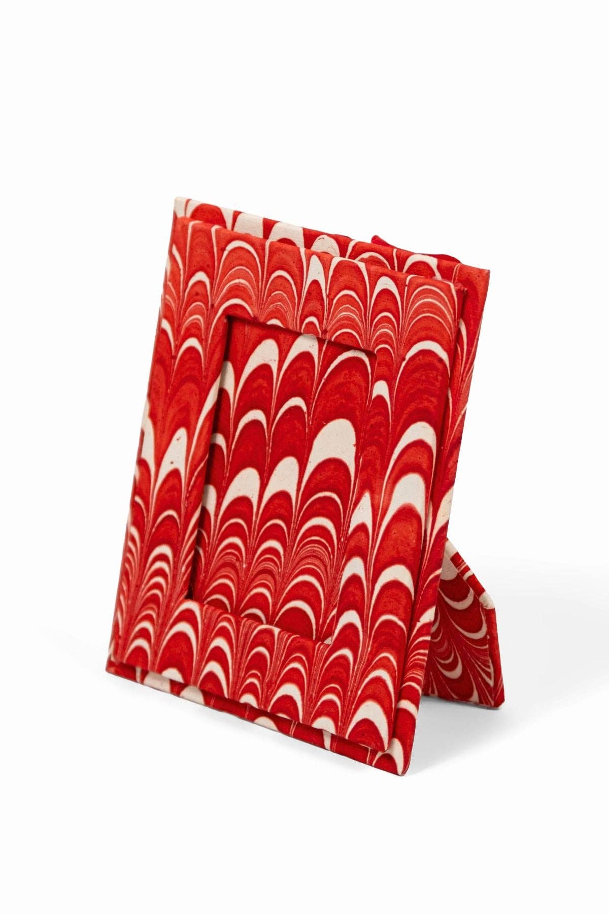 Mini Hand-Marbled Picture Frame Ornament | Candy Cane Swirl