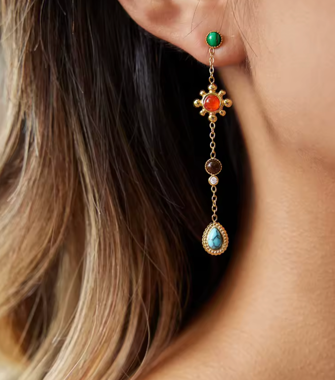 Gemstone Sundrop Earrings- PVD waterproof