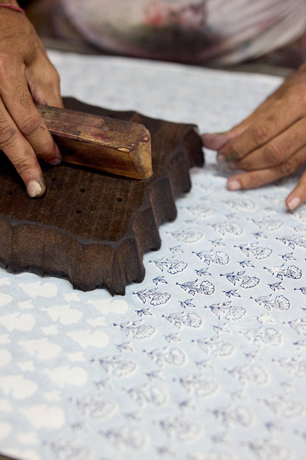 Block Printed Wrapping Paper Sheets - BP Ditsy Floral Blue Stone
