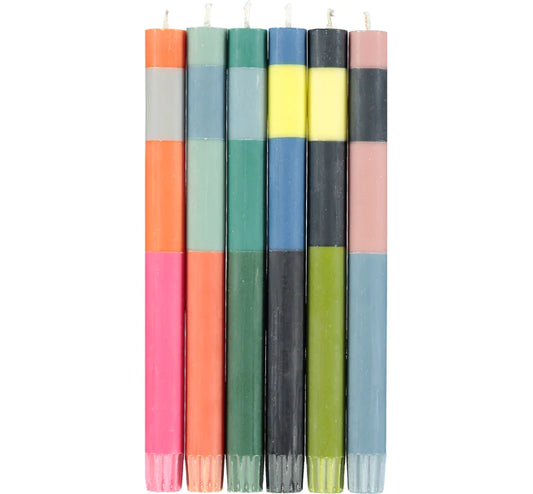 Mixed set of 6 stripe candles 10"