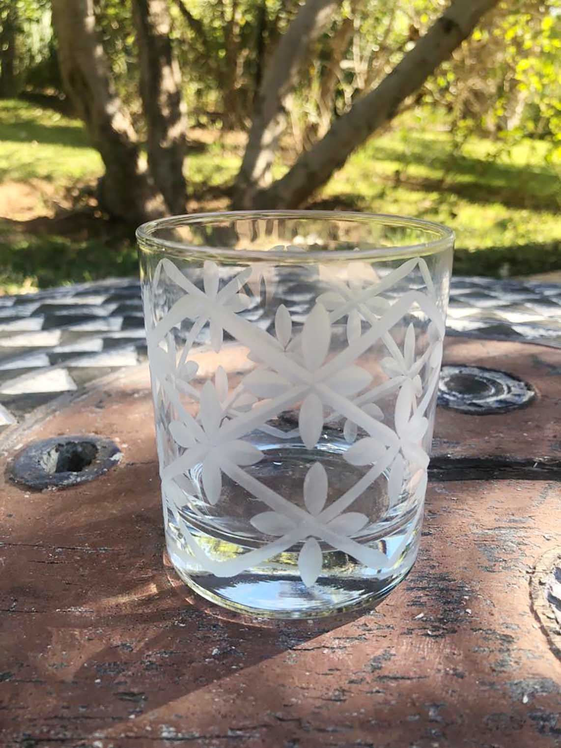 Clear glasses with etched petal design