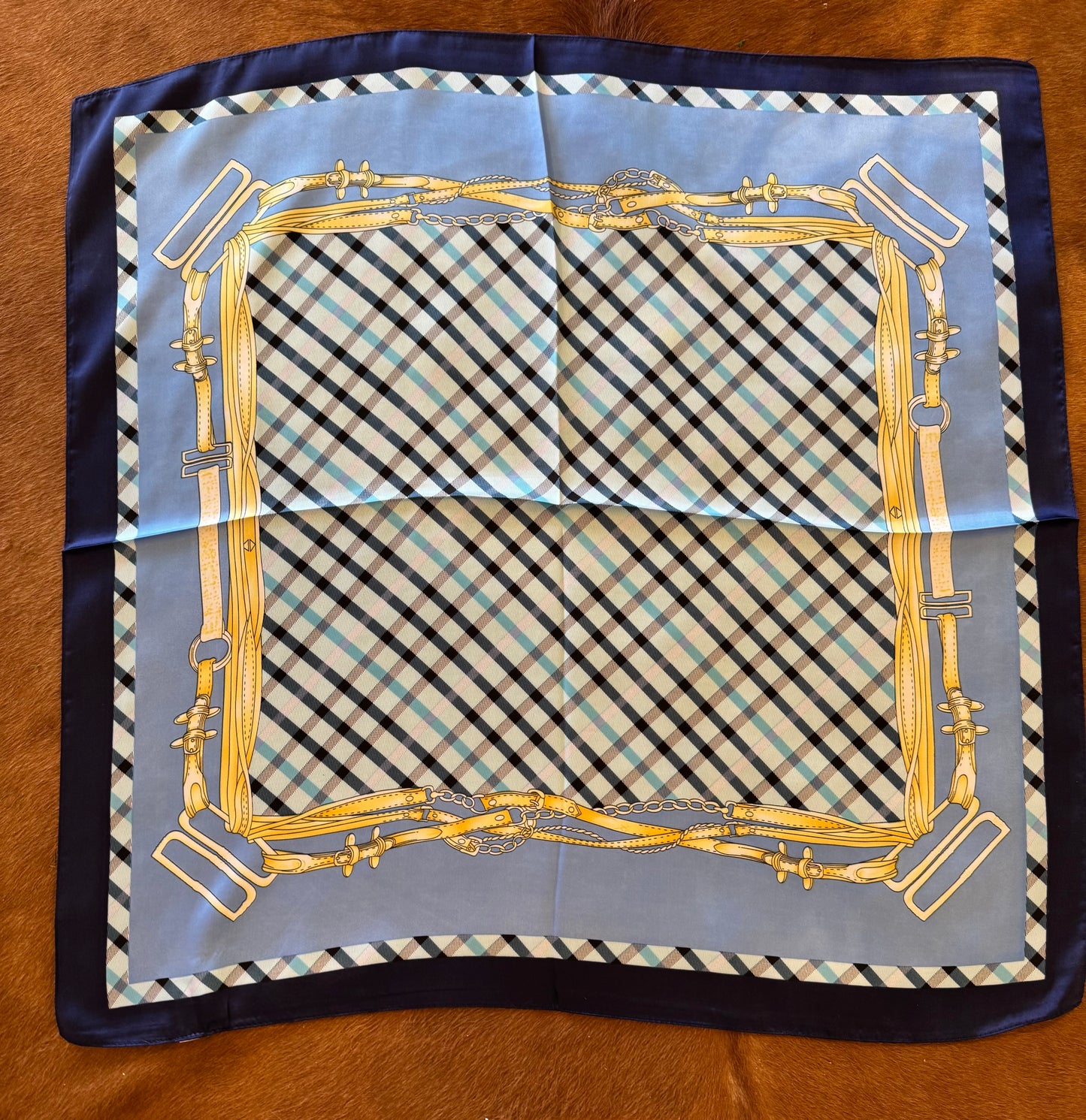 Blue Plaid Silk Bandana