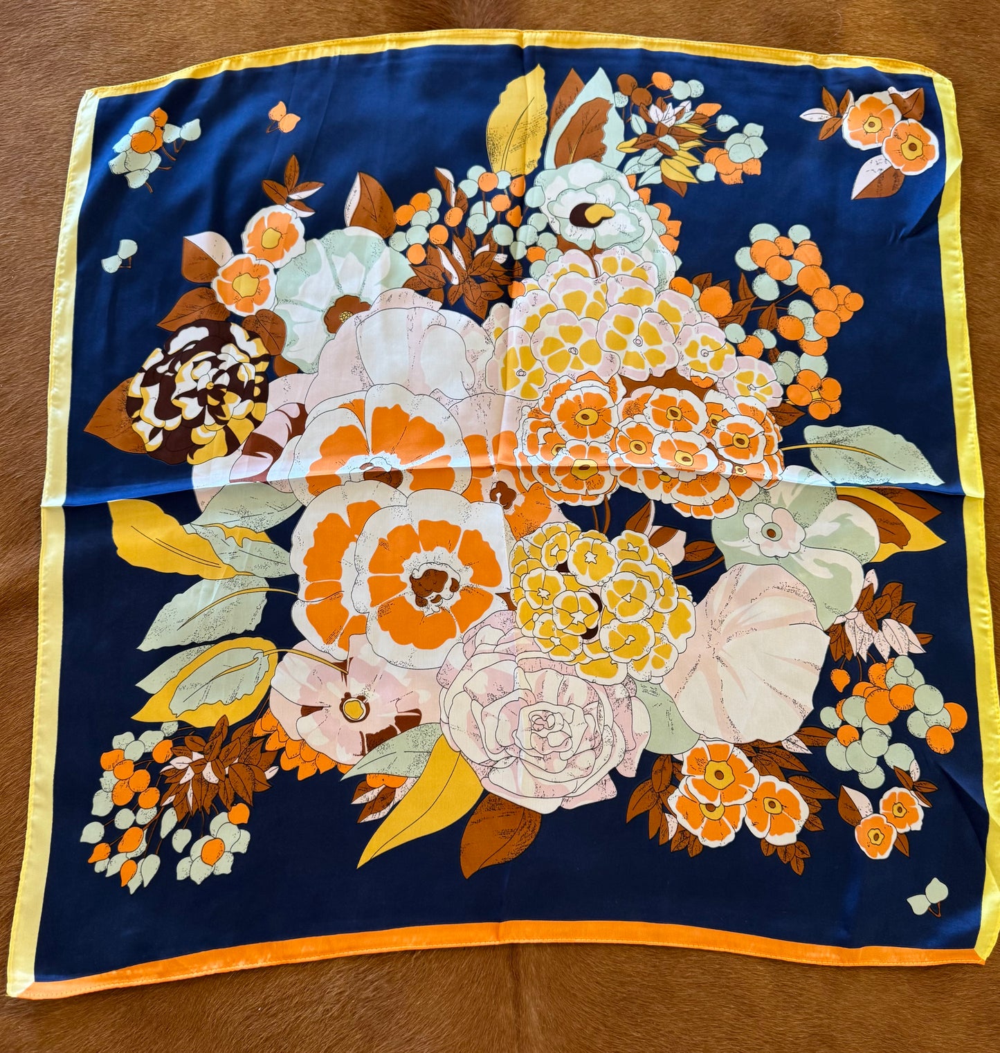 Navy Floral Silk Bandana