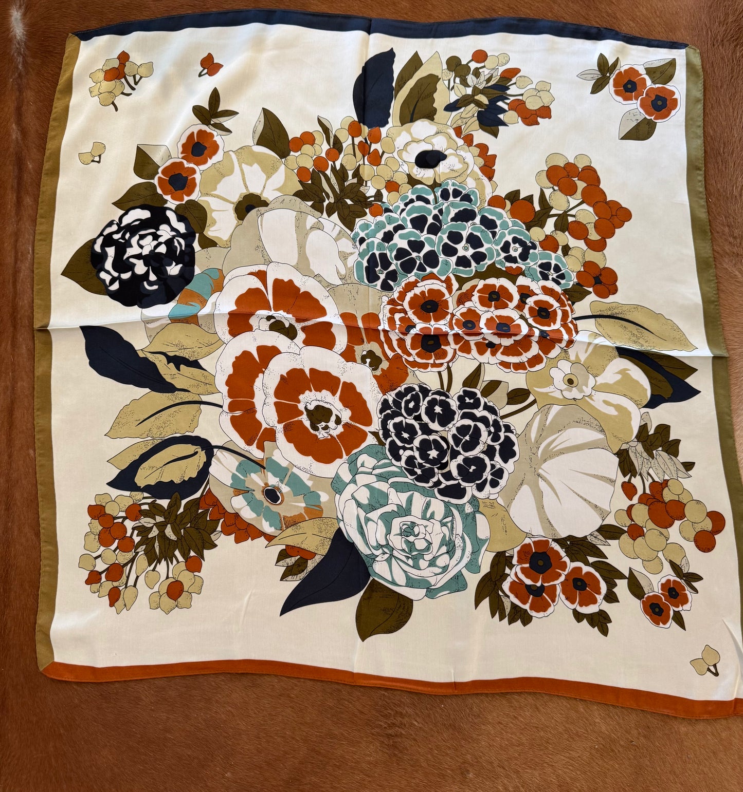 Beige Floral Silk Bandana