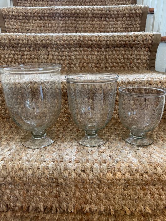 Glass Leaf Cut Hurricanes - Set of 3