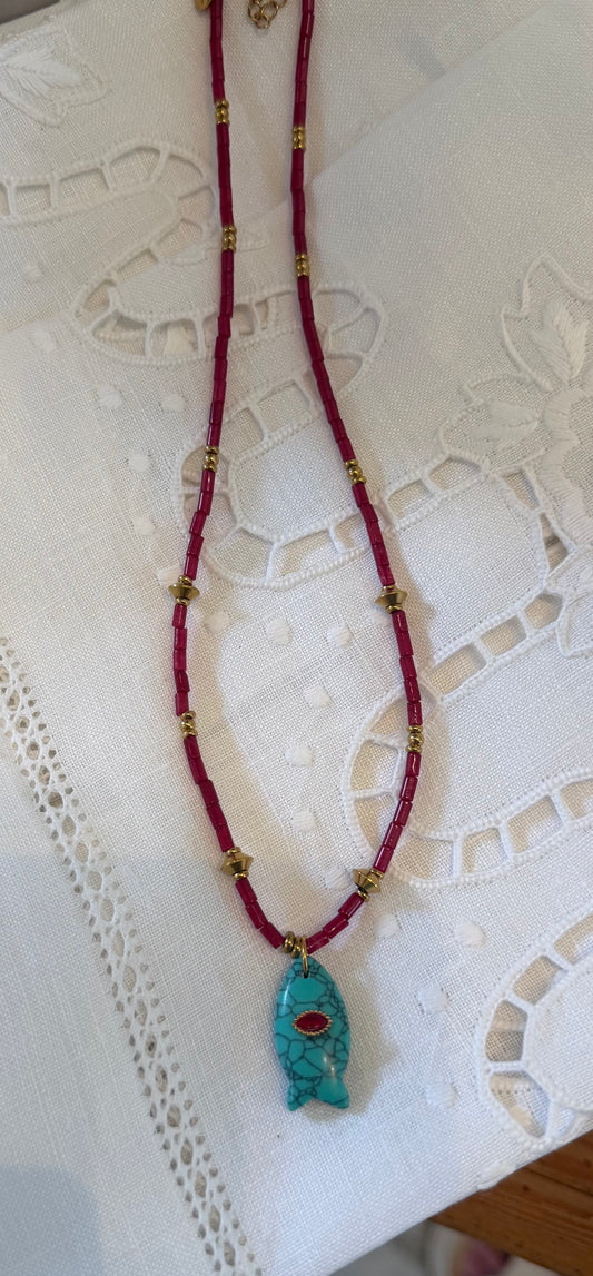 The Kelly Necklace- Blue Fish