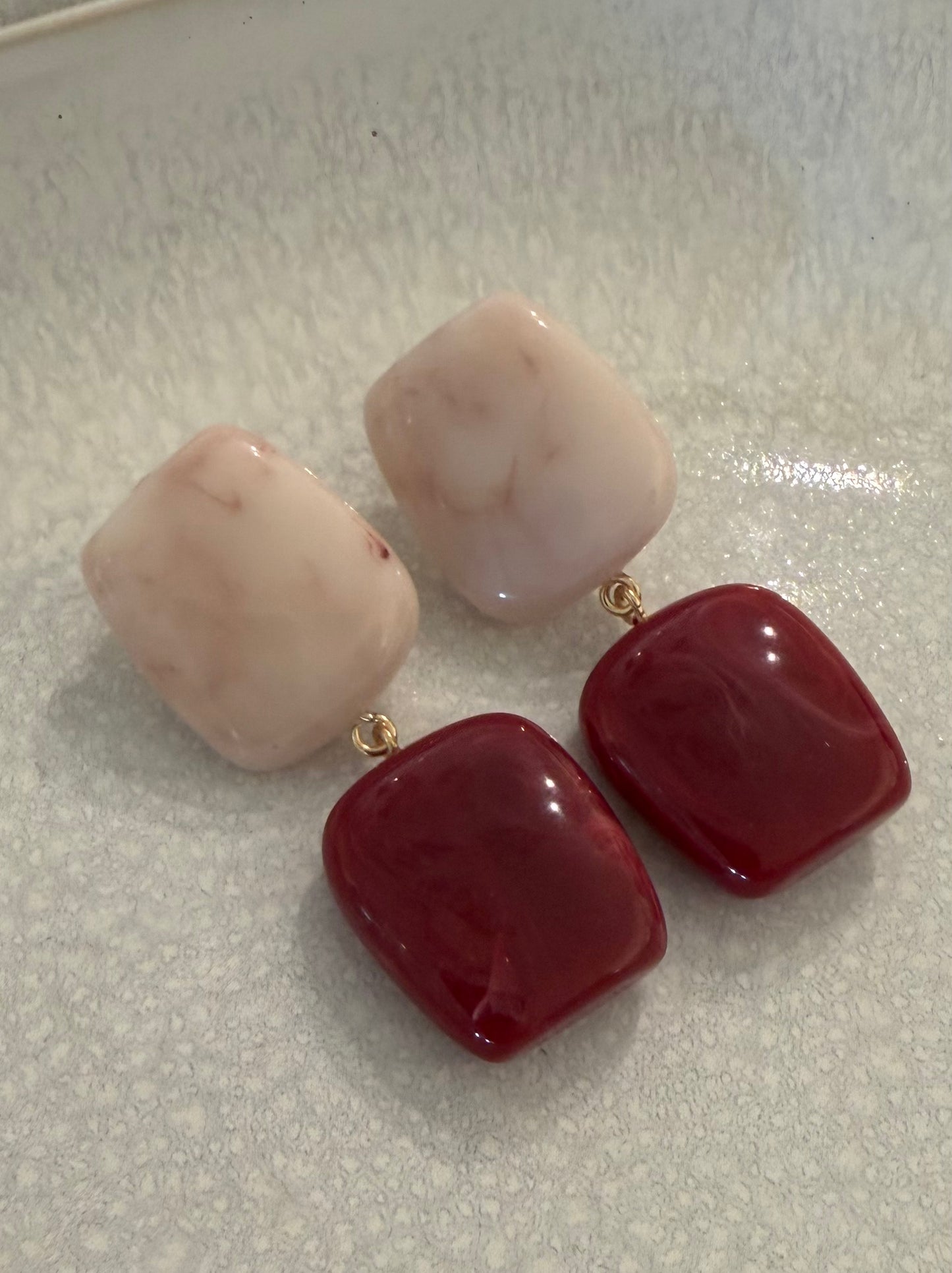 Marble Earrings- Red