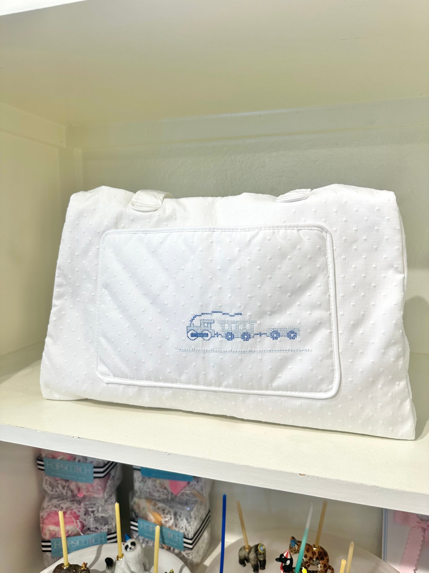 Linen Train Baby Bag
