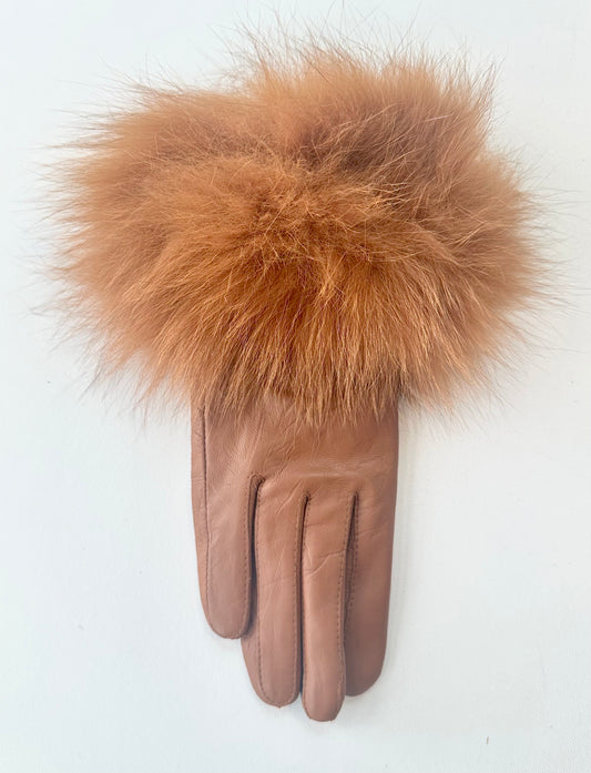 Leather Gloves with Fur Cuff - Mocha