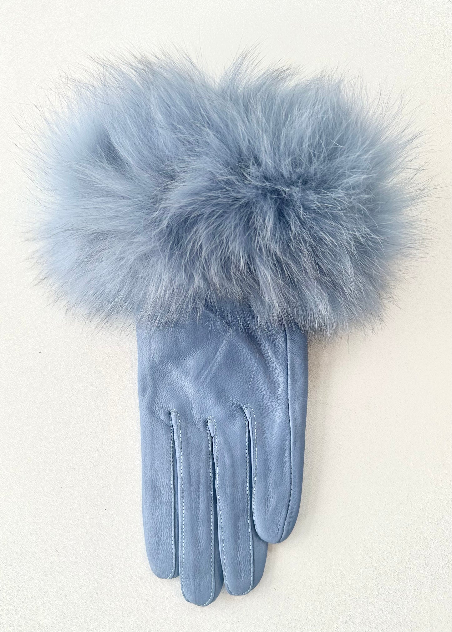 Leather Gloves with Fur Cuff - Slate Blue