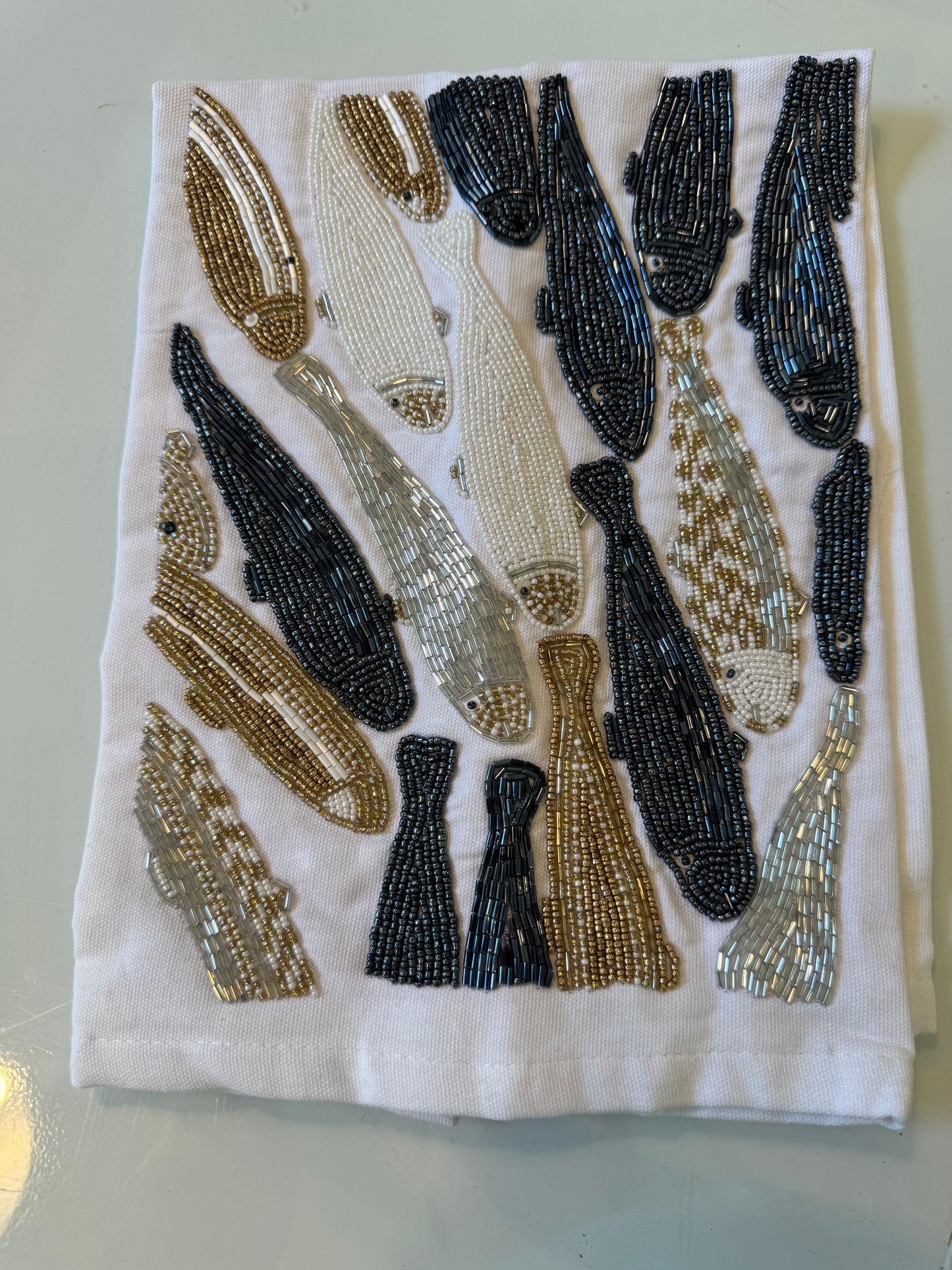 Beaded Tea Towel-Sardines