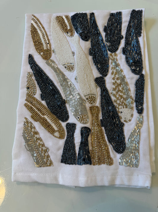 Beaded Tea Towel-Sardines