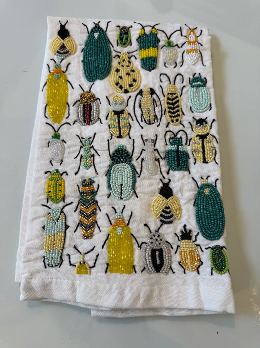 Beaded Tea Towel-Bugs