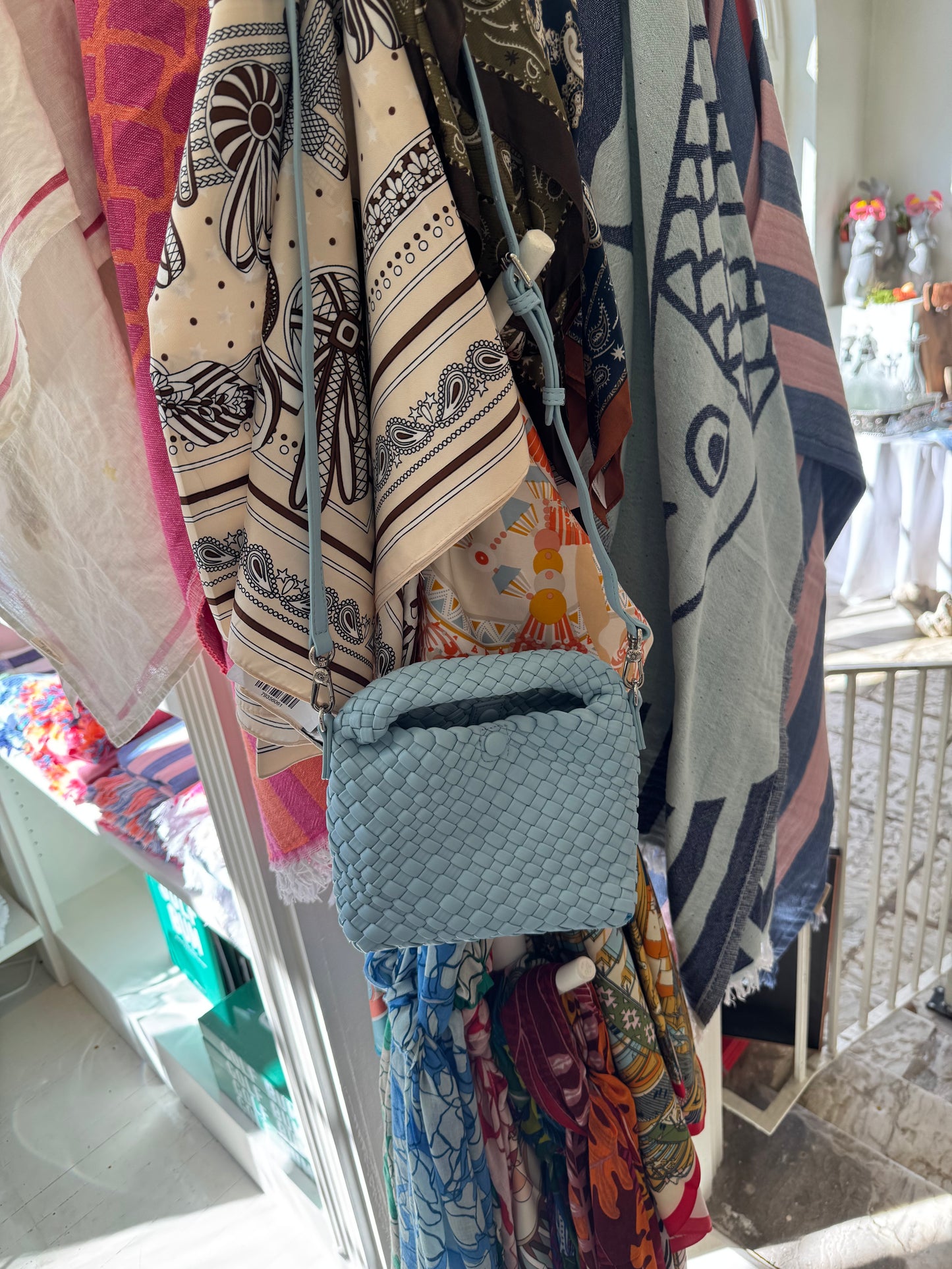 Blue woven crossbody