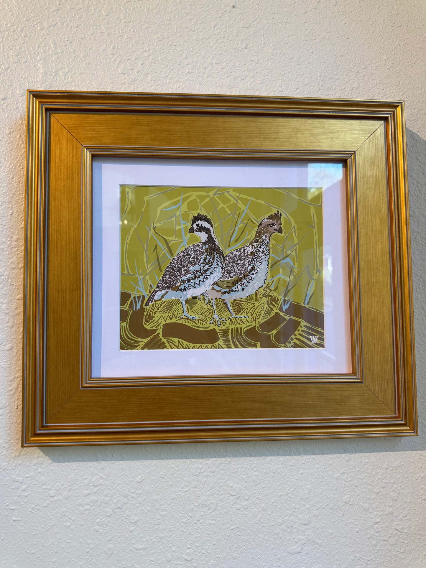 Chartreuse Bobwhite Pair Painting - 8X10
