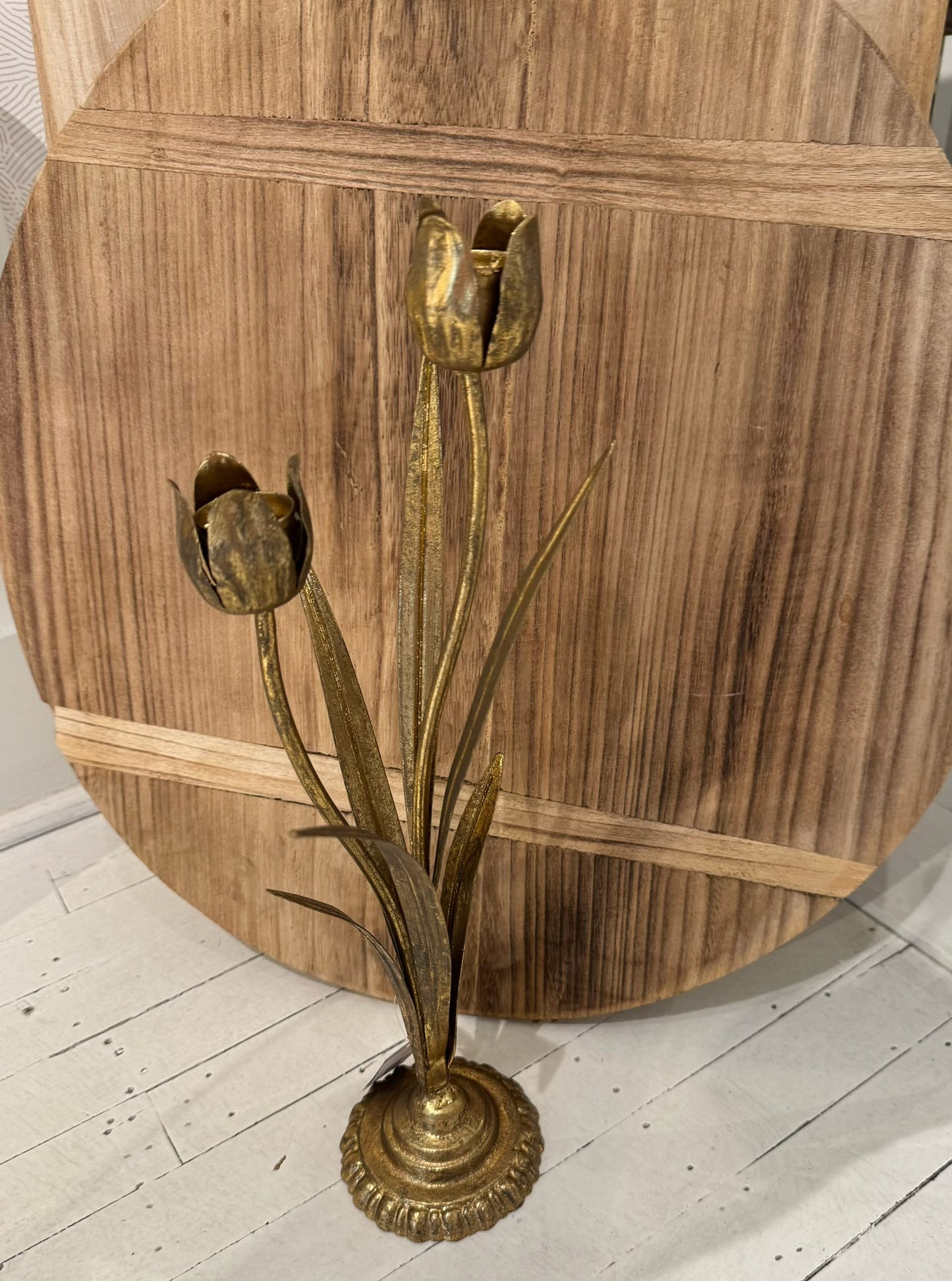 Metal flower candleholder gold-tulips