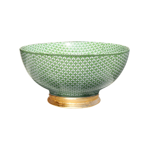 Porcelain Green Fish Scale Bowl w/ Gold Leaf Base