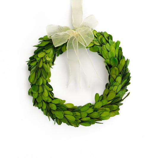 8" Round Boxwood Wreath w/ Ribbon