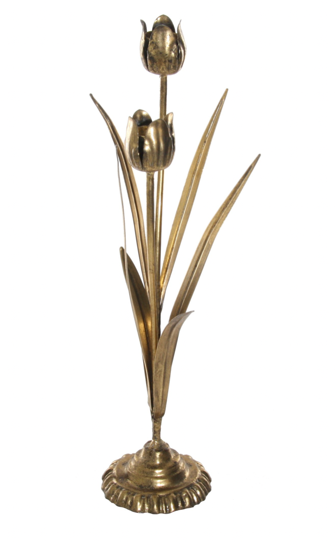 Metal flower candleholder gold-tulips