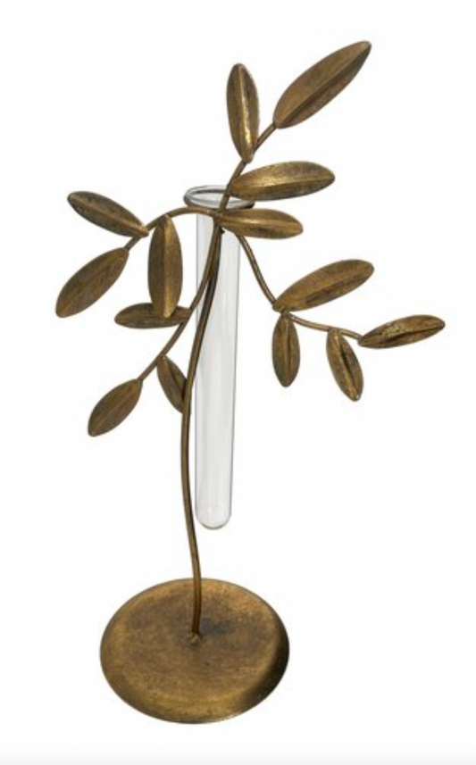 Metal Leaf Tube Vase