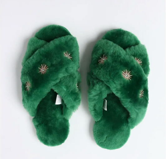 Sheepskin Slippers with Rhinestones