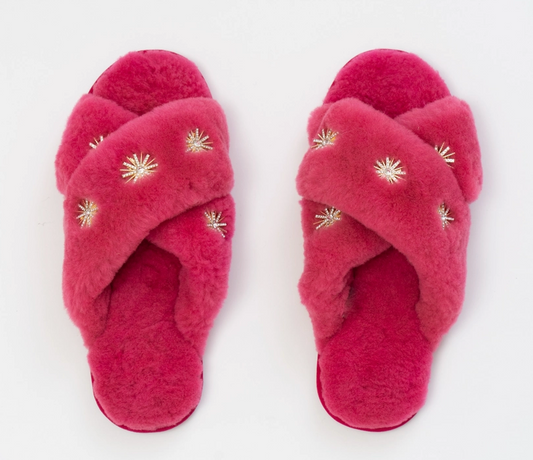 Sheepskin Slippers with Rhinestones