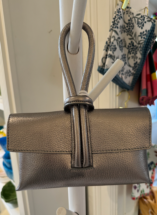 Pewter Wristlet Leather Bag