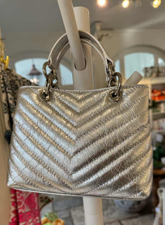 Silver Leather Handbag