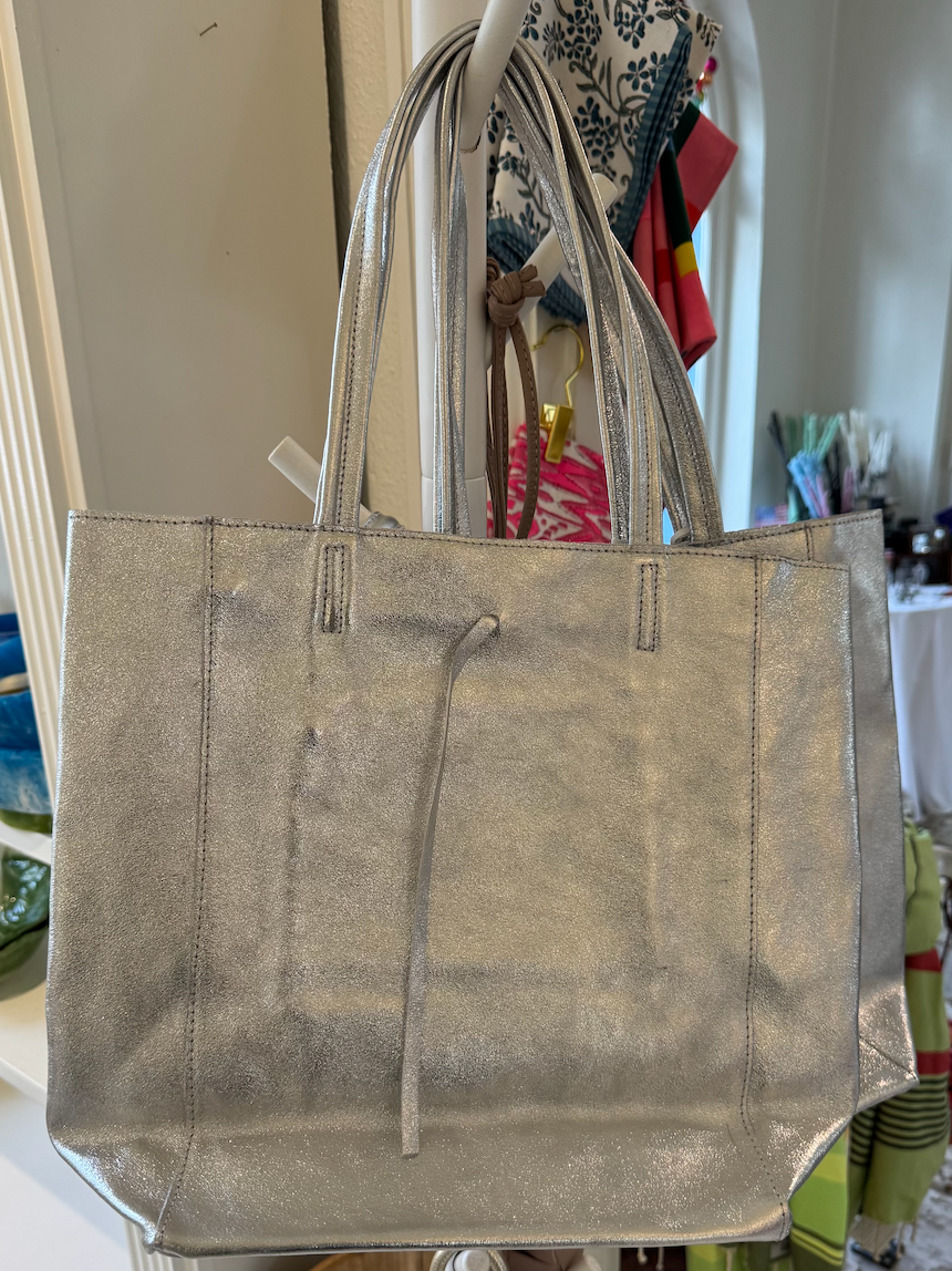 Silver Tote Leather Bag