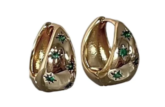 Emerald Hollow Star Earrings