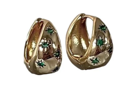 Emerald Hollow Star Earrings