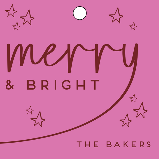merry & bright tag pink