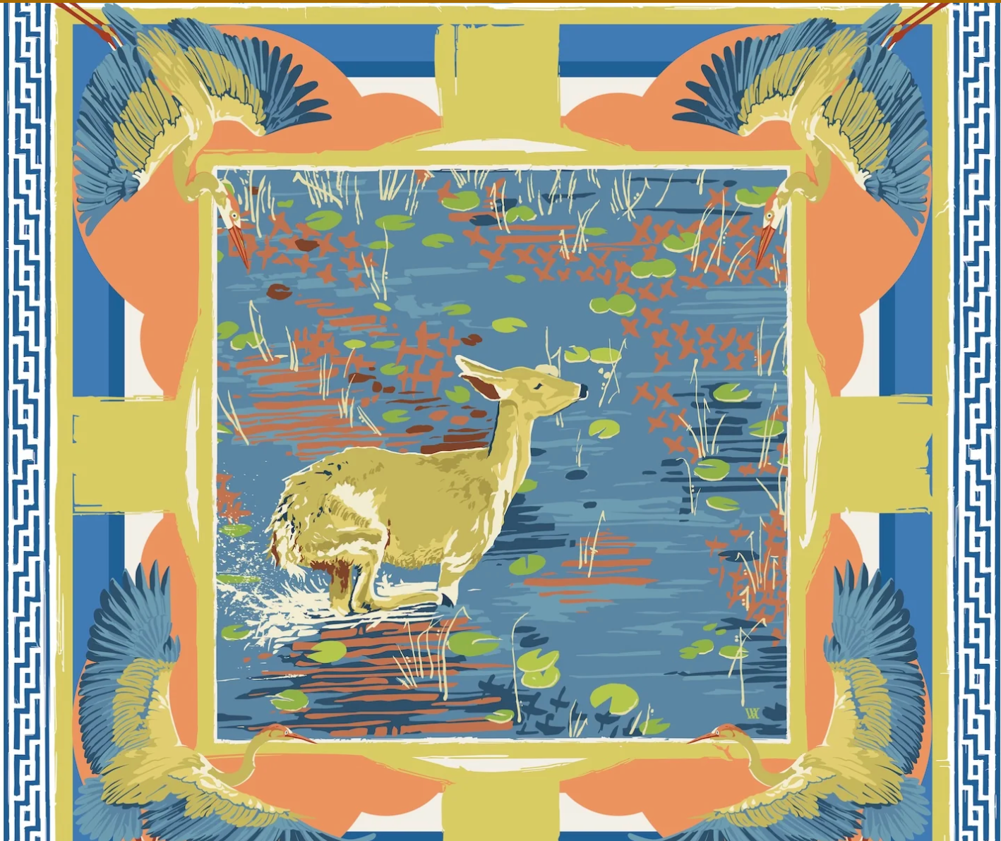 Melon Lily Pad Doe - Double-Sided Silk Scarf