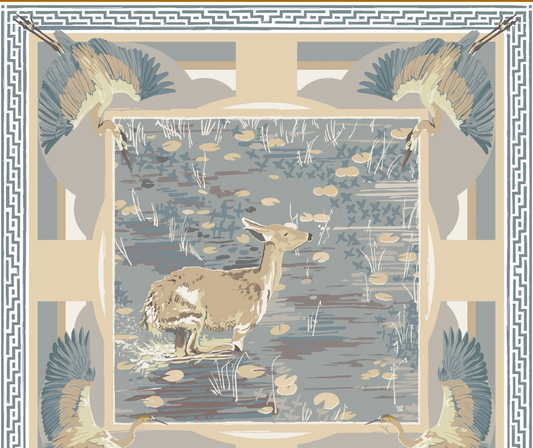 Neutral Lily Pad Doe - Double-Sided Silk Scarf