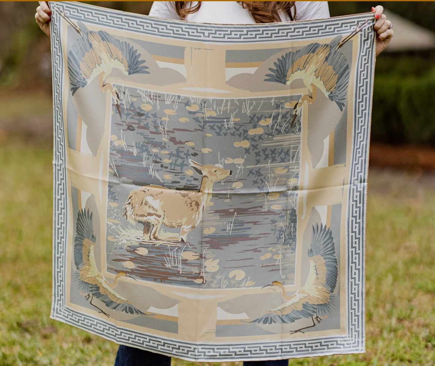 Neutral Lily Pad Doe - Double-Sided Silk Scarf