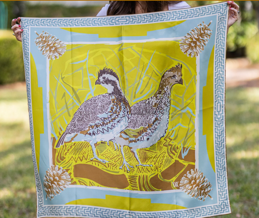 Chartreuse Quail Pair - Double-Sided Silk Scarf