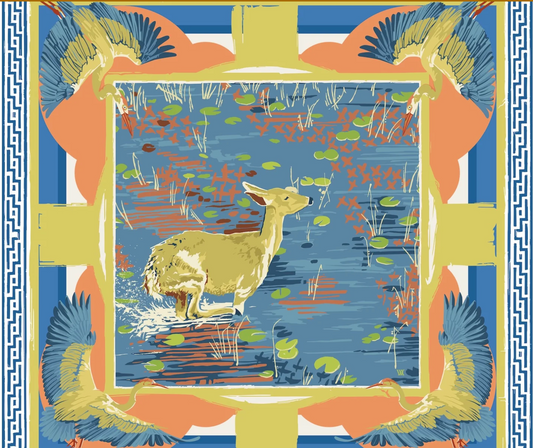 Blue Lily Pad Doe - Double Sided Silk Scarf