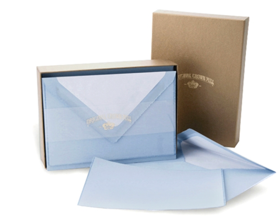 Original Crown Mill Classic Laid Deckle Edge Note Card Gold Box