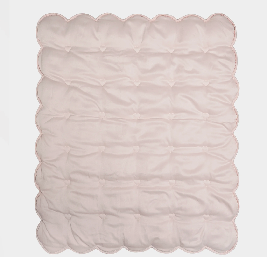 HEARTS & STARS QUILTED SATIN BABY BLANKET- Pink