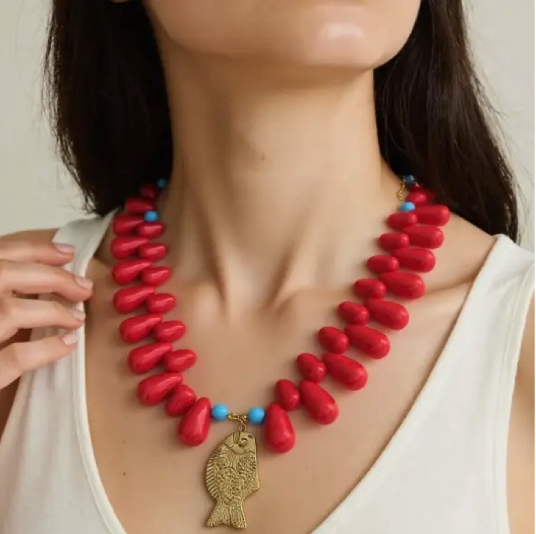Lucky Fish Necklace- Red