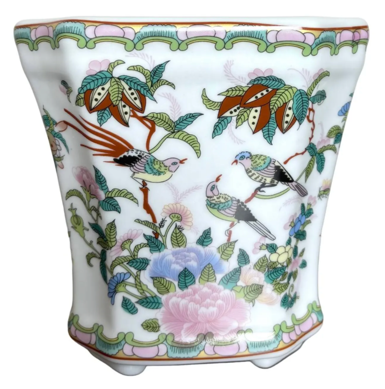 Floral Bird Porcelain Cachepot Planter