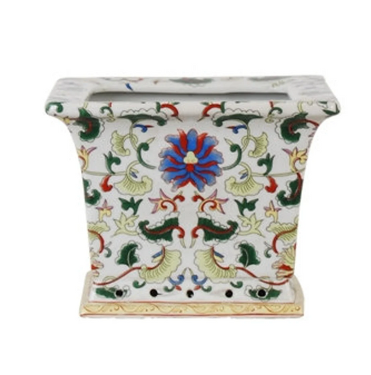 Square Porcelain Pot Floral Motif