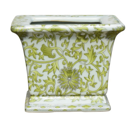 Square Porcelain Pot Green & White