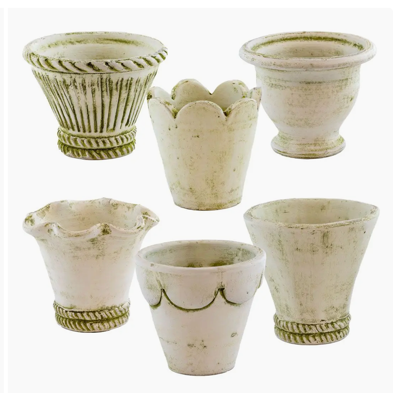 Tall Herb Clay Pots- Verde White