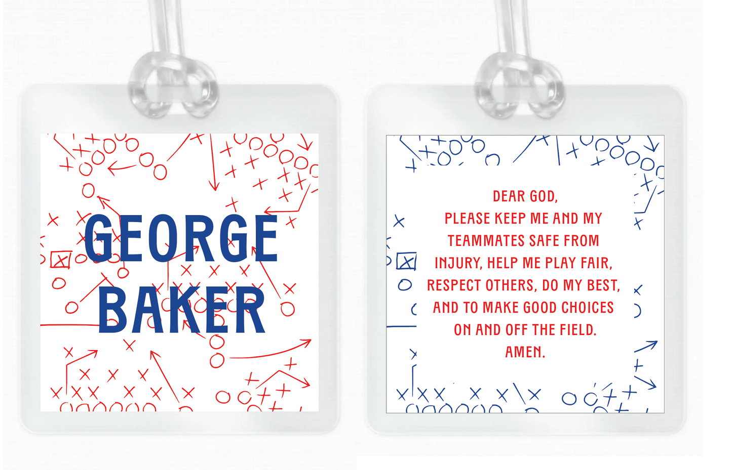 Red & Blue Football Laminated Bag Tag